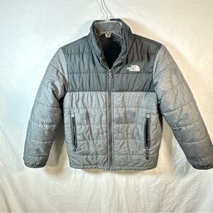 The North Face Jacket Boys Medium 10/12 Gray Black Reversible Fleece Puffer